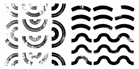 Collection of abstract black graphic elements with a distressed texture and grunge effect