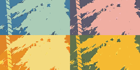 Abstract geometric background with textured brush strokes in a four panel color block design