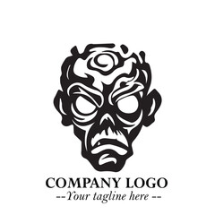 Head of Zombie Logo Symbol in Black on the White Background with Horror Minimal Vector Design