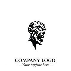 Head of Zombie Logo Symbol in Black on the White Background with Horror Minimal Vector Design