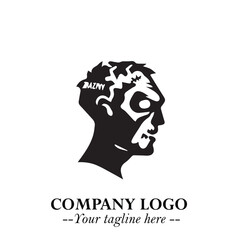 Head of Zombie Logo Symbol in Black on the White Background with Horror Minimal Vector Design