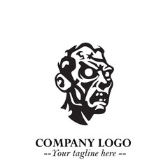Head of Zombie Logo Symbol in Black on the White Background with Horror Minimal Vector Design