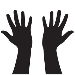 Fototapeta premium Black Silhouettes of Two Hands Raised Upward on a White Background
