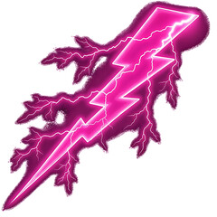 Bright pink lightning bolt with electric energy isolated on a transparent background
