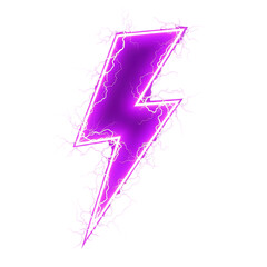 Bright purple lightning bolt with electric energy isolated on a transparent background