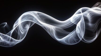 Fototapeta premium White swirling smoke-like lines against a black background, smooth and elegant