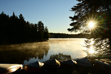 Pog Lake boat launch  at dawn in Algonquin  Provicial Park Canada
