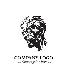 Head of Zombie Logo Symbol in Black on the White Background with Horror Minimal Vector Design