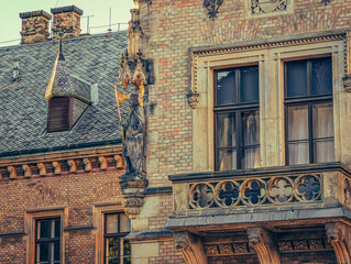 Beautiful view of ancient buildings and red roofs in Prague, Czech Republic
