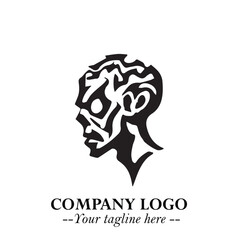 Head of Zombie Logo Symbol in Black on the White Background with Horror Minimal Vector Design