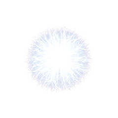 Bright white electric energy sphere with branching tendrils isolated on a transparent background
