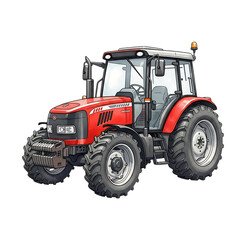 Obraz premium Red agricultural tractor with large tires and cab, cutout, PNG isolated on white or transparent background