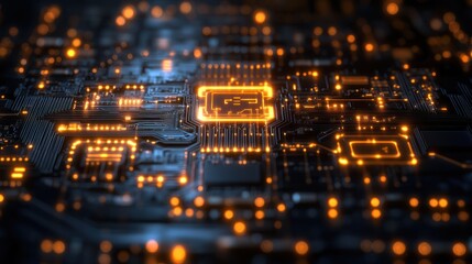 Obraz premium Circuit board with glowing components, technology, futuristic design, electronic chip