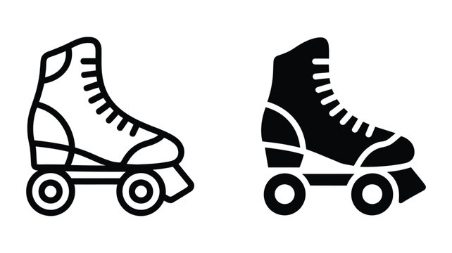 Outline and solid filled roller skate icons for vintage recreation, leisure, retro sport, and active lifestyle designs