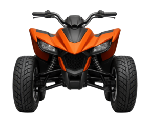 Sporty quad bike featuring a broad stance and unique alloy wheels.