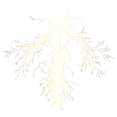Bright Yellow Lightning Bolt Branching Out isolated on a transparent background electricity