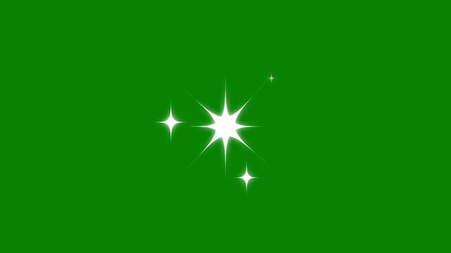 Shining Starry Night Sparkle, white glitter twinkle stars blinking softly with glow pop motion, retro vector doodle star effects on chroma key green screen background