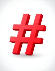 Obraz premium A 3D render of a bold, red hashtag symbol. It's set against a clean, white background, creating a vibrant contrast