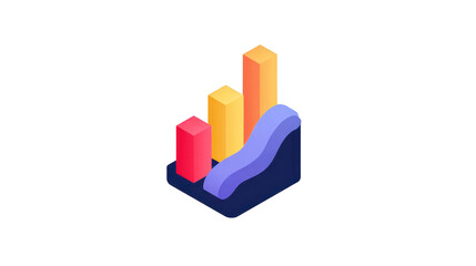 Fototapeta premium 3D bar chart with colorful columns and smooth line graph overlay, representing data analysis, business growth, and financial statistics in modern, minimal style