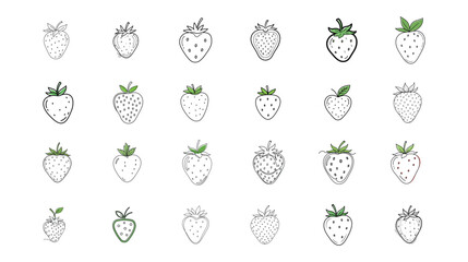Collection of hand drawn strawberry illustrations with sketchy lines and minimalist style