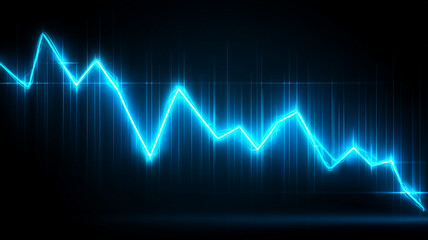 Fototapeta premium Falling line graph illustrating decline and volatility in performance indicators, signaling market risk and the need for defensive strategy. 
