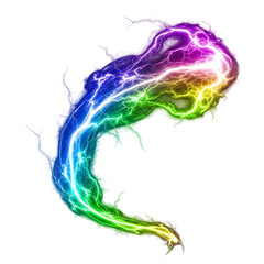Colorful lightning bolt energy stream isolated on a transparent background electric