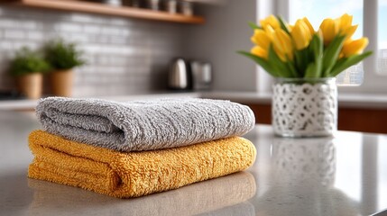 Hand with microfiber cloth wiping smooth counter professional cleaning concept