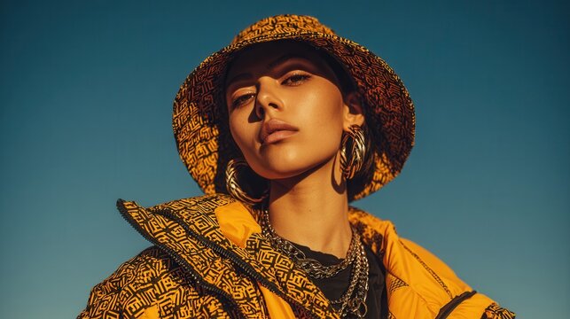 Portrait of woman with short haircut on solid background