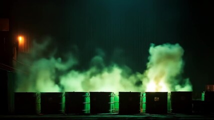 Trash cans, recycling bins arranged in motion
