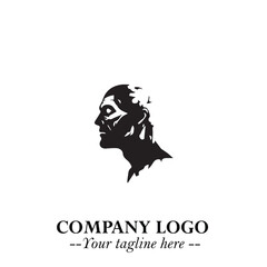Head of Zombie Logo Symbol in Black on the White Background with Horror Minimal Vector Design