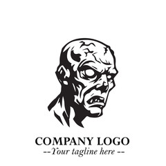 Head of Zombie Logo Symbol in Black on the White Background with Horror Minimal Vector Design