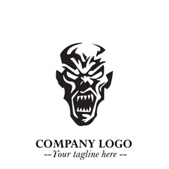 Head of Zombie Logo Symbol in Black on the White Background with Horror Minimal Vector Design