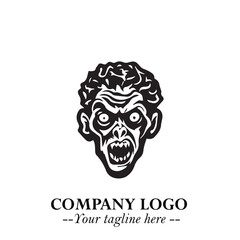 Head of Zombie Logo Symbol in Black on the White Background with Horror Minimal Vector Design
