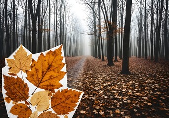 Misty Autumn Forest Fallen Leaves