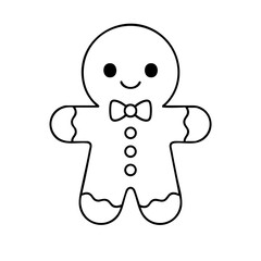 Gingerbread Cookie Vector Illustration. Outline Design. Coloring Book Page. SVG. Transparent Background. Printable Christmas Design.