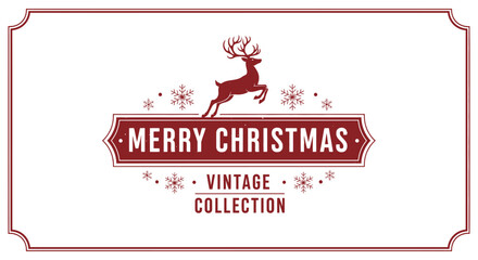 A vintage Merry Christmas collection design featuring a leaping reindeer and snowflakes. © Wisnu505
