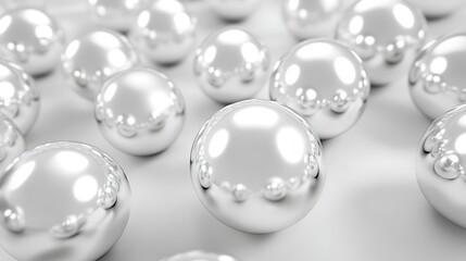 3d rendering of white festive background with glossy silver baubles