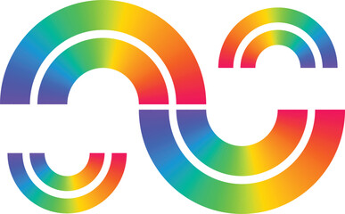 Abstract Vector Rainbow Gradient Infinity Logo. Dynamic Arcs Representing Connectivity and Continuous Data Flow.