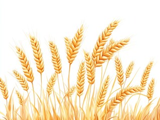 Golden Wheat Stalks Illustration, vibrant golden yellow tones, organic agricultural element, isolated design on white background