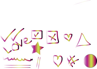 Colorful hand drawn doodles symbols on white background expressing creativity and positive feelings for various design applications