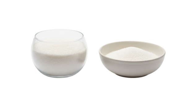 Scientific and culinary material collection white granules in glass bowl, isolated on transparent background - Powered by Adobe