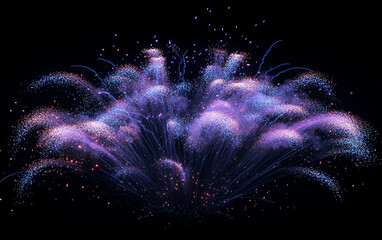 Brilliant fireworks bursting into the night sky filling the air with light energy and celebration isolated on transparent background PNG