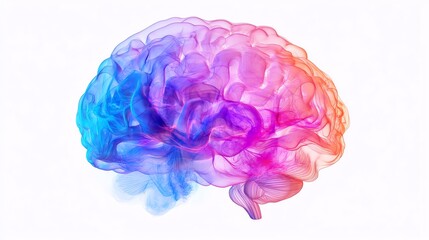 Vibrant 3D Brain Analysis, Dynamic neural network visualization, Colorful depiction of cognitive processes, Isolated on clean white background