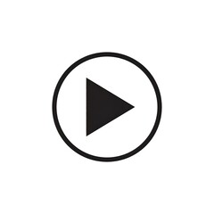 A black and white graphic showing a play button. It is a filled-in triangle within a rounded, black border. The background is white