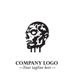 Head of Zombie Logo Symbol in Black on the White Background with Horror Minimal Vector Design