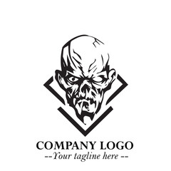 Head of Zombie Logo Symbol in Black on the White Background with Horror Minimal Vector Design