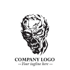 Head of Zombie Logo Symbol in Black on the White Background with Horror Minimal Vector Design