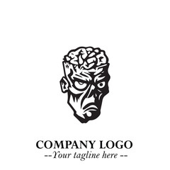Head of Zombie Logo Symbol in Black on the White Background with Horror Minimal Vector Design