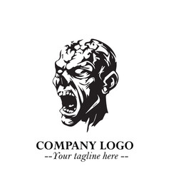 Head of Zombie Logo Symbol in Black on the White Background with Horror Minimal Vector Design