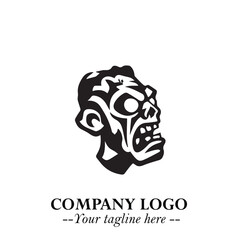 Head of Zombie Logo Symbol in Black on the White Background with Horror Minimal Vector Design